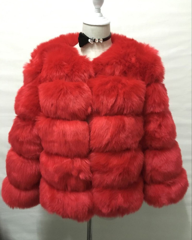 Faux Fox Fur Faux Fur Coat Women's Short Long Sleeve Fur Artificial Fur Coat S-4XL