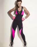 Women Sleeveless Patchwork Colorblock Slim Sexy Yoga Sports Jumpsuit S-XL