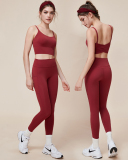 New Back Ruched Sports Bra High Waist Side Pocket Pants Two Piece Sets S-L