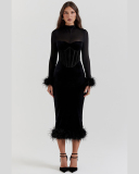 Black Velvet Women Long Fashion Elegant Dress S-XL