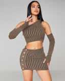 Cute Fashion Brown Two Piece Popular Skirt Set S-L