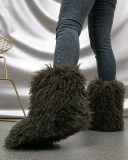 Winter Spice Girls Fur Boots Round Toe Mid Calf Faux Beach Wool Snow Boots