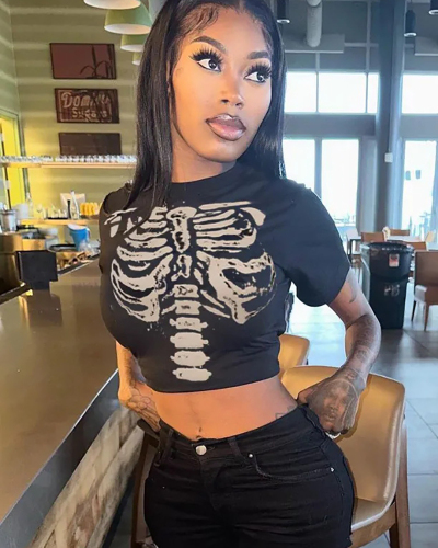 Short Style Black Women T Shirts XS-XL