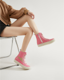 2024 New High-Top Shoes For Women Side Zipper Canvas Platform Shoes