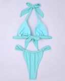 Halter Neck V Neck High Waist Two-piece Swimsuit Bikinis Blue Coffee S-XL