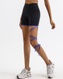 Yoga Strappy Leg Women Fitness Shorts Blue Brown Beige Black S-L