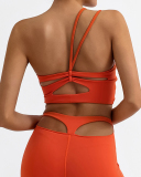 Women One Shoulder Back Criss Cross Quick-Drying Sports Bra Orange Khaki Black White S-L