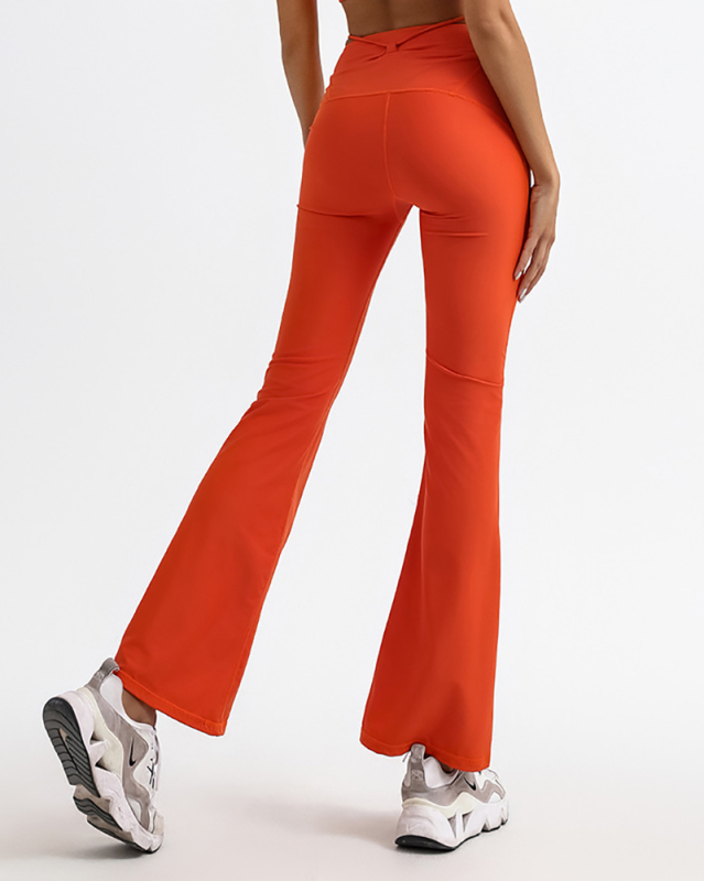 Women Sports Strap High Waist Wide Leg Pants Orange Black Khaki S-L