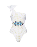 Women Sexy Eyes Printing Holiday Wear Two-piece Swimsuit White S-XL