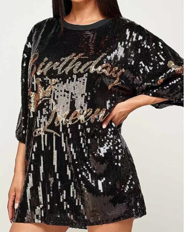 Short Sleeve Loose Style Sequin T Shirt