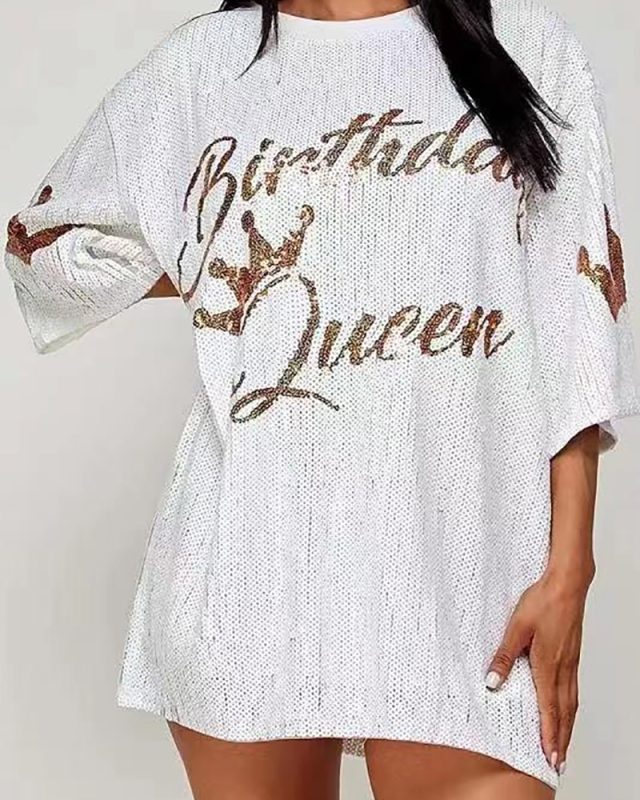Short Sleeve Loose Style Sequin T Shirt