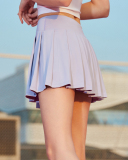 Women Pleated Lined Pocket Badminton Tennis Skirt Purple Brown White Black S-XL