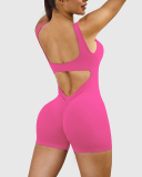 Women New Hollow Out Backless Seamless Ruched Sport Romper Royal Blue Brown Black Pink Green S-L