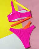 Single Shoulder Colorblock Women Bikini Set S-L