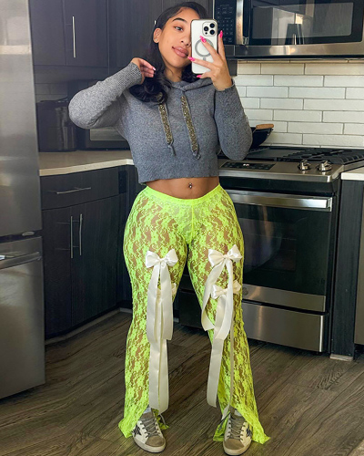 Green Lace See Through Pants S-L