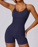 Hollow Out Back Seamless Hips Lift Fitness Sports Romper Black Purple Green Blue Brown S-L
