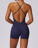 Hollow Out Back Seamless Hips Lift Fitness Sports Romper Black Purple Green Blue Brown S-L