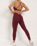 Quick Drying Criss Sports Bra Hips LIft High Waist Pants Leggings Yoga Two-piece Sets S-L