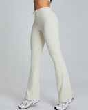 New Drawstring High Waist Wide Slit Leg Fitness Pants White Blue Black Pink S-XL
