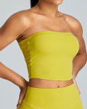 Summer Strapless Crop Top High Waist Shorts Sports Fitness Two-piece Sets Activewear Green Pink Yellow Black S-XL