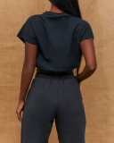 Short Sleeve Loose Athleisure Pants Yoga Two-piece Sets Khaki Black Orange Coffee S-L
