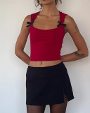 Women Sleeveless Solid Color Casual Vest Black White Red S-XL