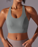 Women Fixed Pad Back Button Protection Sports Bra S-XL