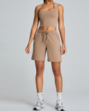 Women Halter Neck Outdoor Sport Vest Training Yoga Two-piece Shorts Set Green Pink White Brown S-XL