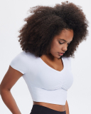 Women V Neck Short Sleeve Elastic Slim Traning Fitness T-shirt S-XL