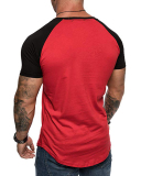 Mens Summer New Colorblock Sports Short Sleeve T-shirt White Red Black Gray S-3XL