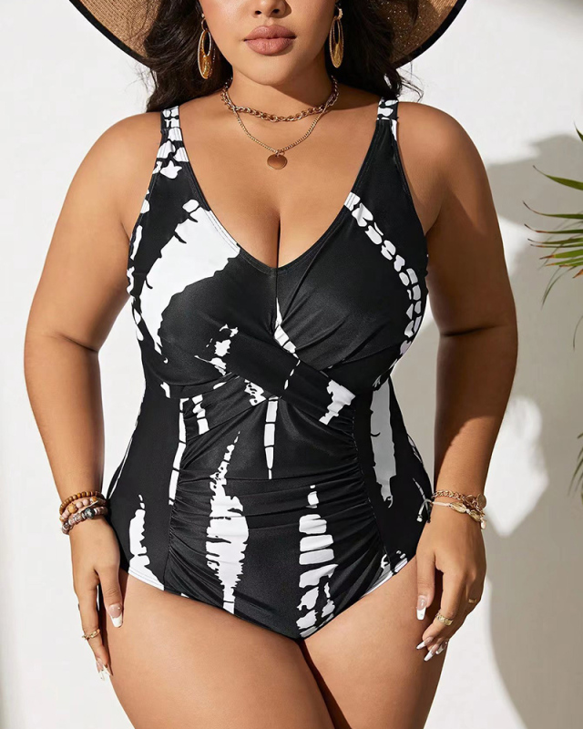 Black Printed Women Plus Size One Piece Bathing Suit