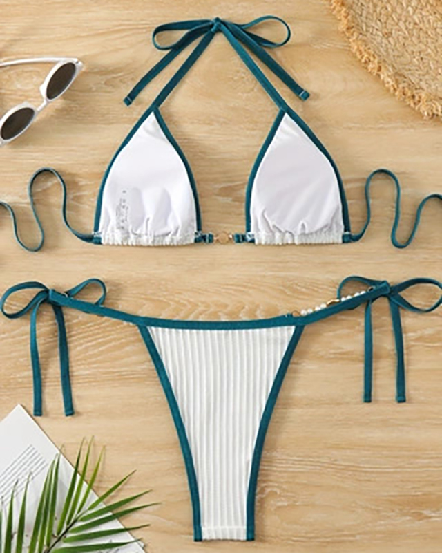 White Blue Sexy Brazilian Bikini Set S-XXL
