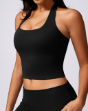 Women Sports Quick Dry Halter Neck Active Wear Vest Black Brown Gray Gray Pink S-XL