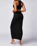 OEM LOGO Sports Bra Bodycon Skirt Two-piece Set Black Brown Gray Pink White S-XL