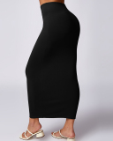Long High Waist Slim Elegant Casual Skirts Black Brown Gray White Pink S-XL