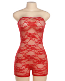 Women Strapless Lace See Through Sexy Club Wear Romper Red Black Blue S-L