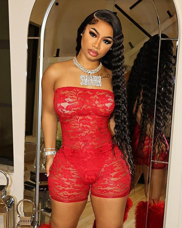 Women Strapless Lace See Through Sexy Club Wear Romper Red Black Blue S-L