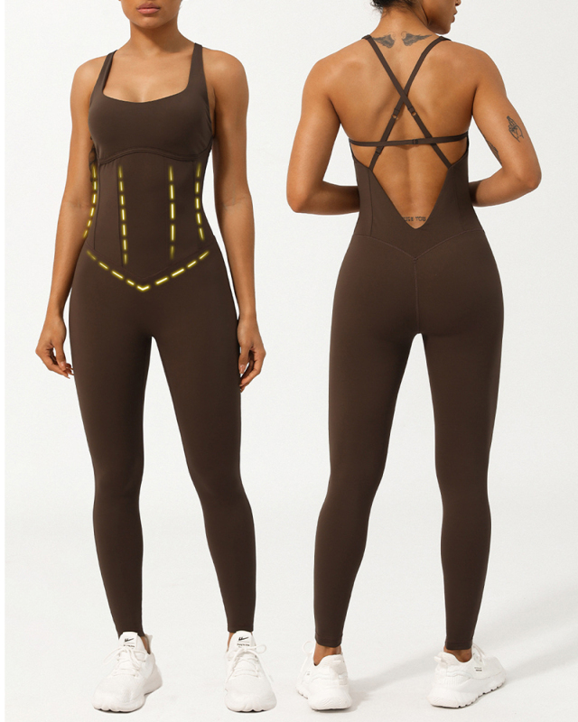 Women Fishbone Adjustable Strap Slim Shape Sport Jumpsuit S-XL