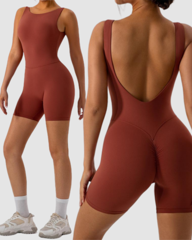 Women Hollow Out Low Back Hips Lift Slim Sports Romper Black Red Gray Green S-XL