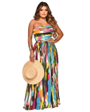 Strapless Printed Vacation Beach Jumpsuit S-2XL