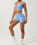 Woman Sleeveless Sports Bra Butt Lift Shorts Yoga Fitness Two Piece Sets S-XL