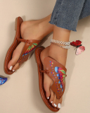 Colorblock Butterfly Print Toe Post Slippers