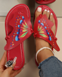 Colorblock Butterfly Print Toe Post Slippers
