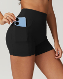 Women High Waist GYM Side Pocket Sports Running Training Shorts Black Gray Blue Rosy S-XL