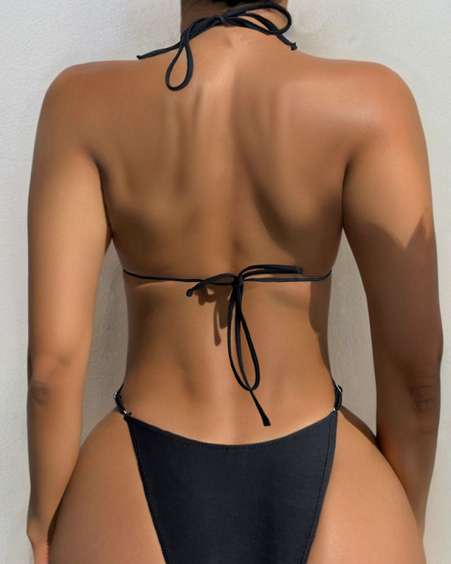 Triangle Tie-String Split Bikini Swimsuit S-L