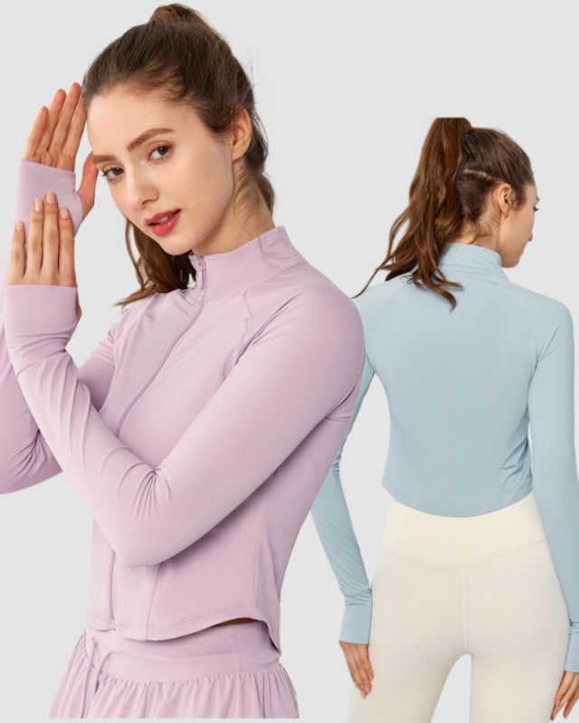 Outdoor Stand Collar Long Sleeve Slim Running Sports Women Coat S-XL
