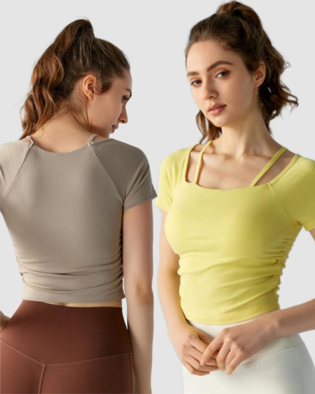 Women Short Sleeve Slim With Bra Sports T-shirt S-XL