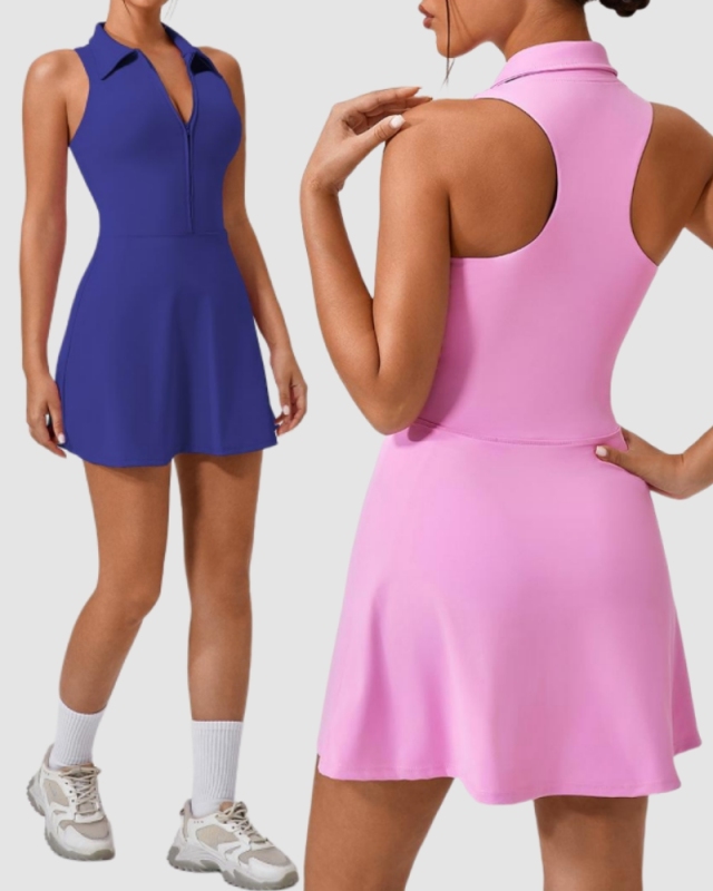 Women Sleeveless Slim Running Golf Tennis Lapel Dress S-XL