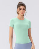 Women Summer Solid Color Short Sleeve Fitness T-shirt S-XL