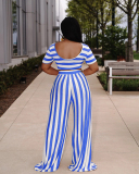 Plus Size Stripe Loose Style Women Two Piece Pant Set S-3XL